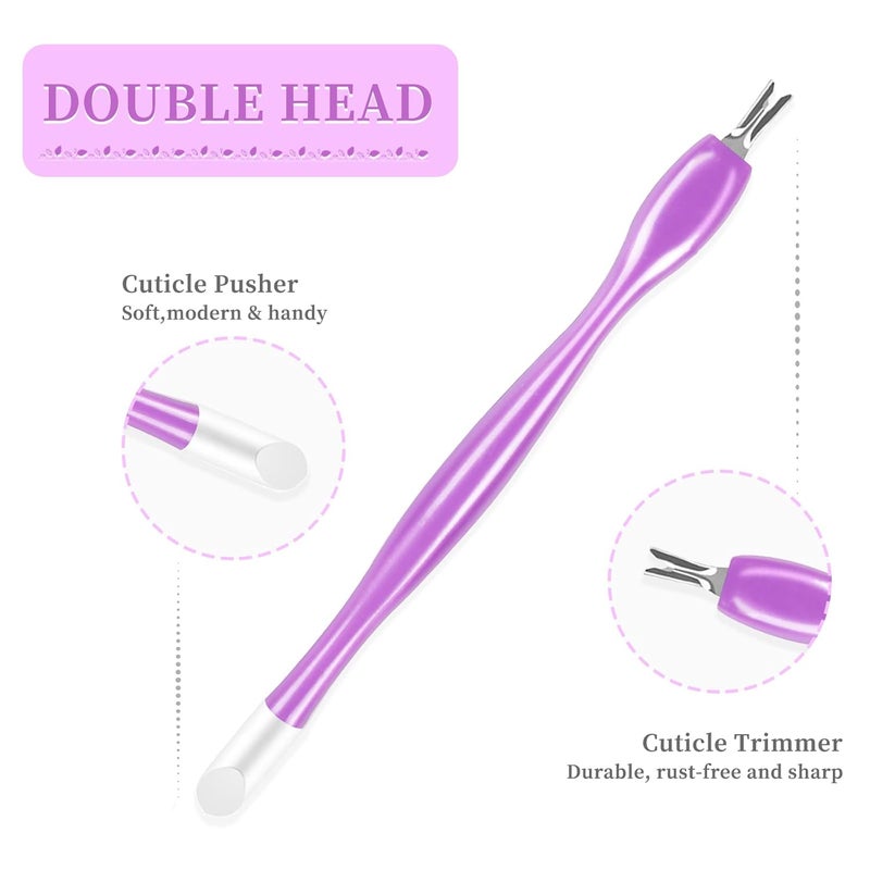 heemeei 50Pcs Nail Cuticle Trimmer Rubber Nail Cleaner, Plastic Handle Cuticle Knife, Double End Nail Dead Skin Fork Cuticle Pusher Bulk Nail Art Cuticle Remover Tools for Girls Women and Men-Purple… - Image 3